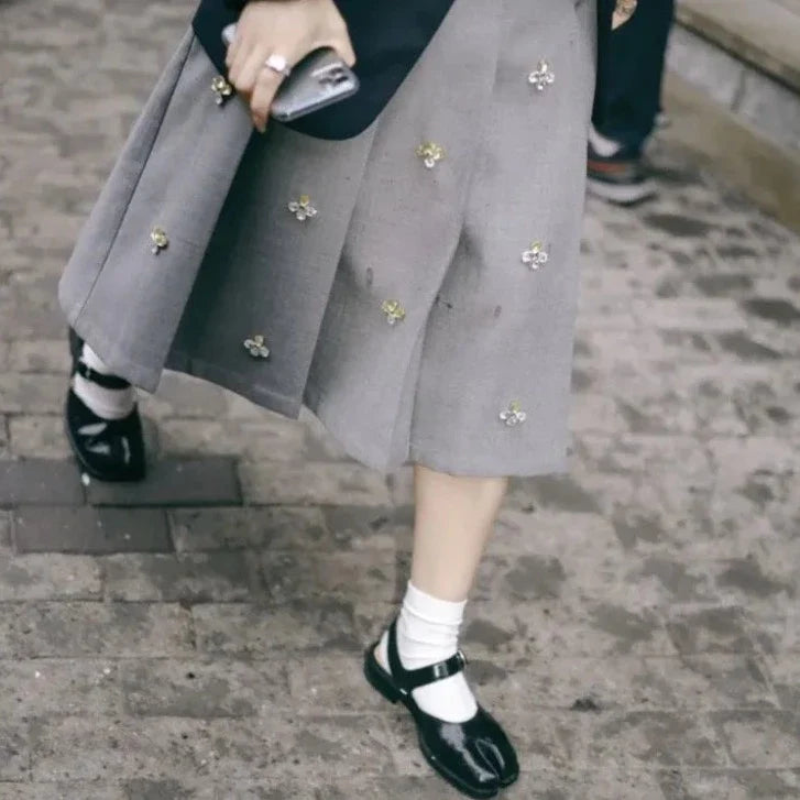 Leslie Crystal Embellished Pleated Midi Skirts