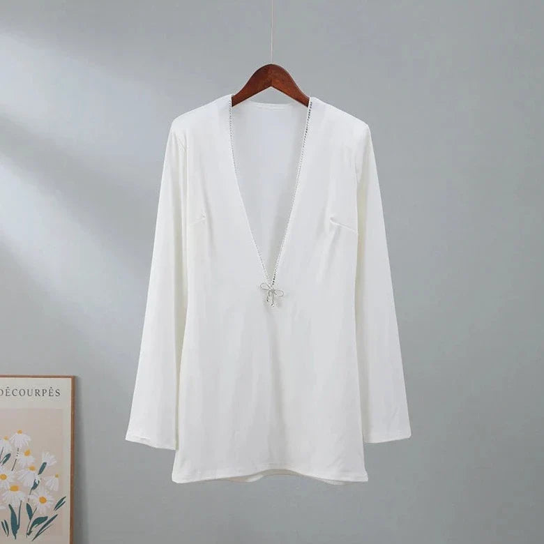 Maxim Crystal Bow Plunge Neck Mini Dress