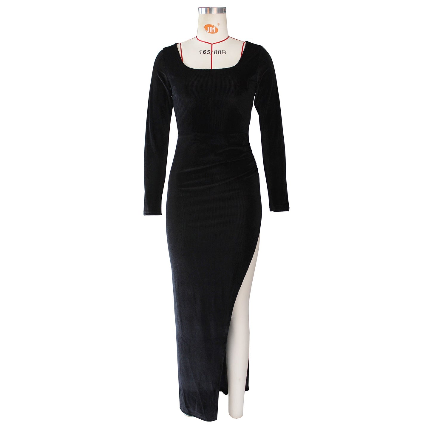 Elegant Velvet High Waist Slit Maxi Dress Long Sleeve Evening Party Dress