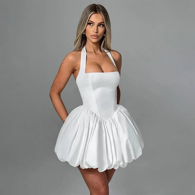 Wrapped A-Line Halter Gothic Mini Dress
