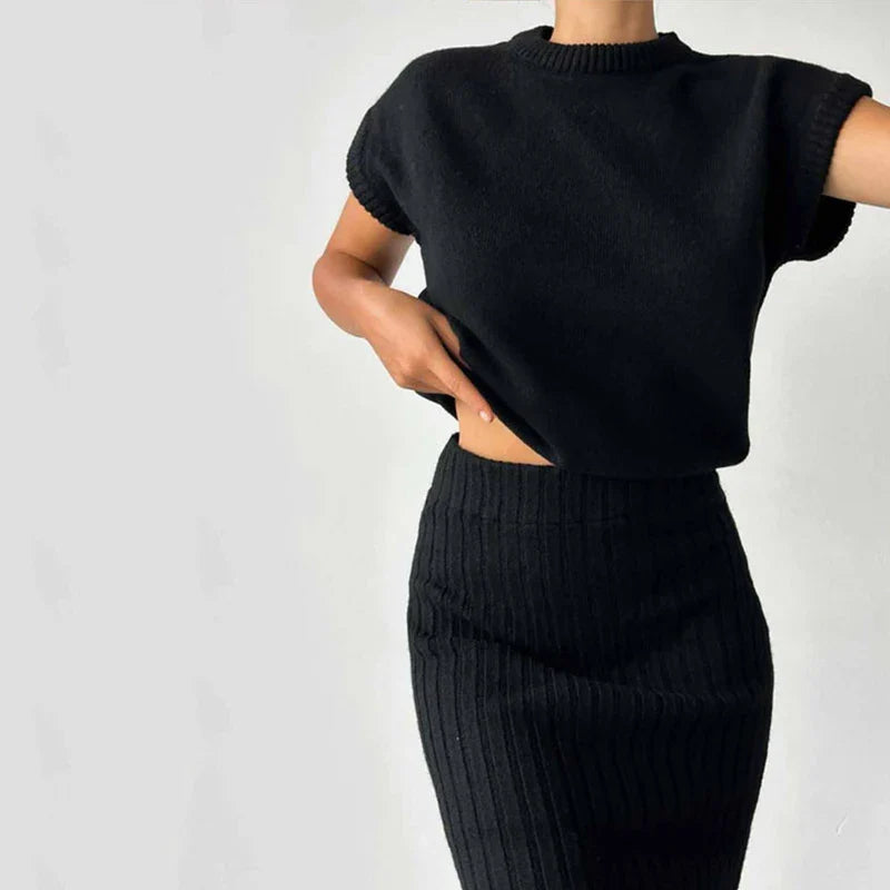 Giona Casual Knit O-neck Top & Bodycon Skirts Set