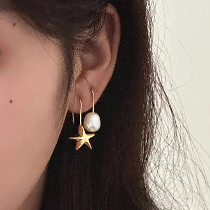 Danica Pearl and Star Drop Hook Earrings
