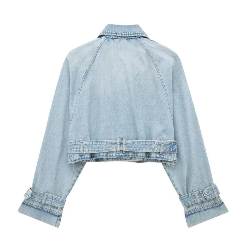 Rhea Cropped Denim Biker Jacket