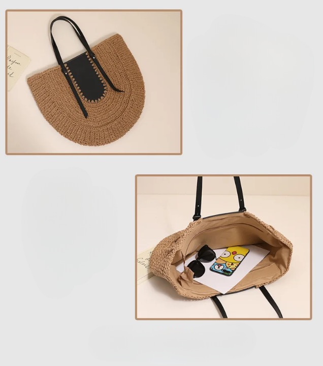 Lutie Colorblock Half Moon Straw Shoulder Bag