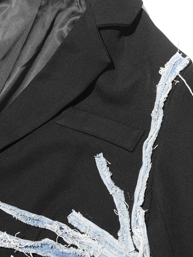 Fillipa Frayed Denim Line Patchwork Blazer