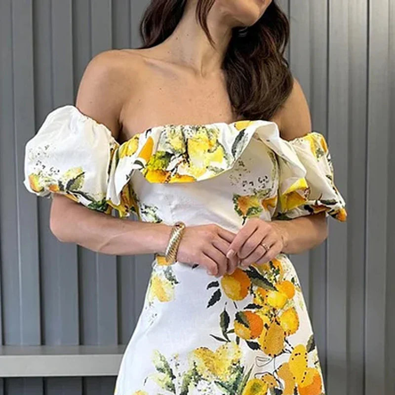 Ruffled Lantern Sleeve Floral Dress