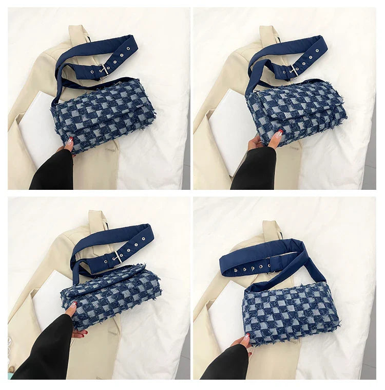 Casual Checked Denim Shoulder Bags