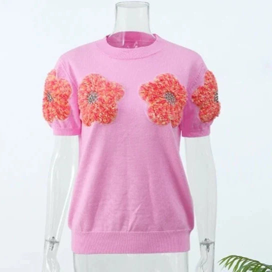 Terri Flower Sequin Embellished Knit Top
