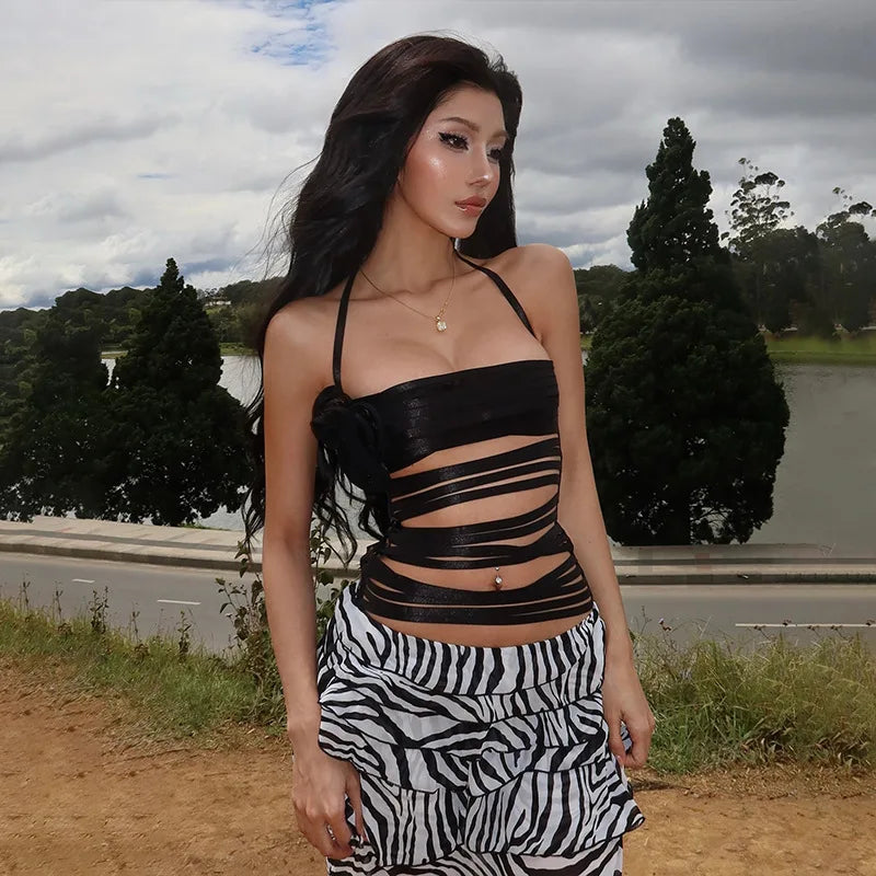 Solid Applique Backless Y2K Cami Top