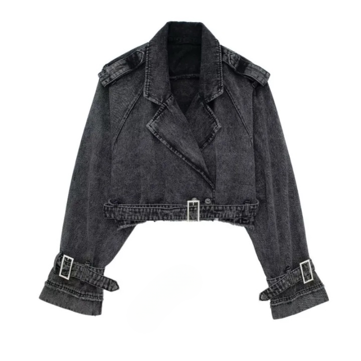 Rhea Cropped Denim Biker Jacket