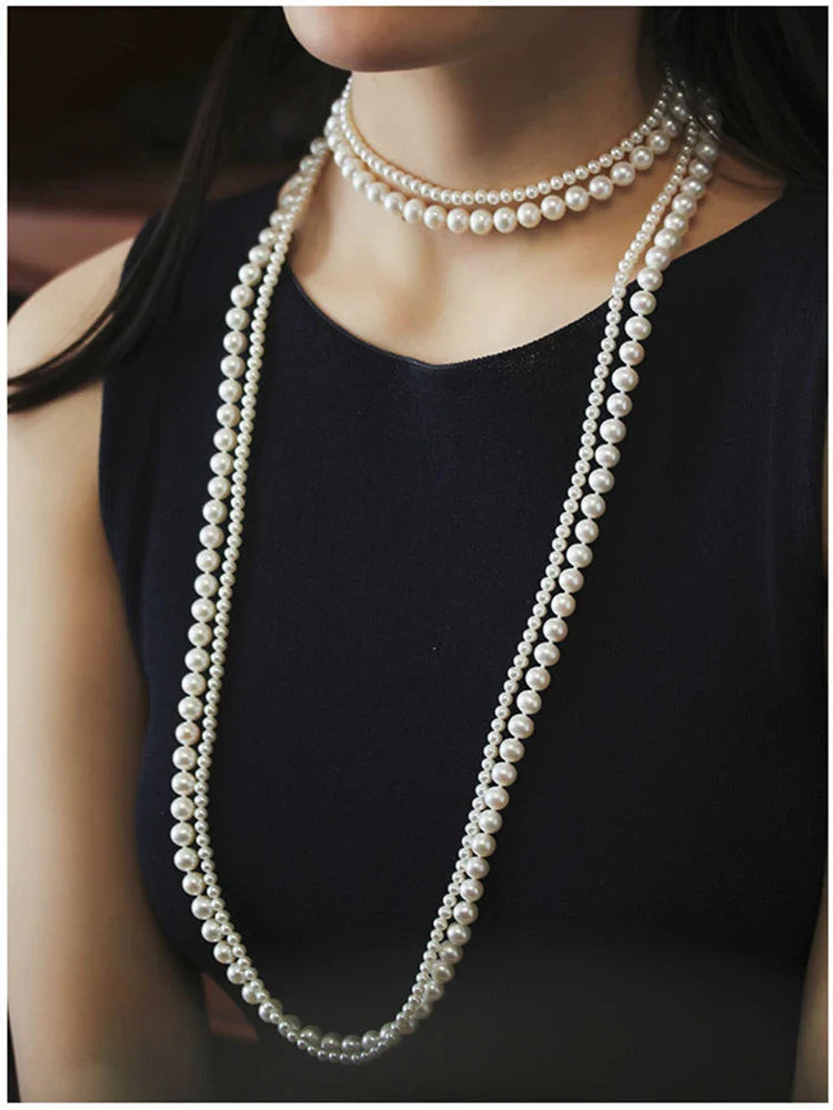 Gina Double Strands Long Pearl Necklace