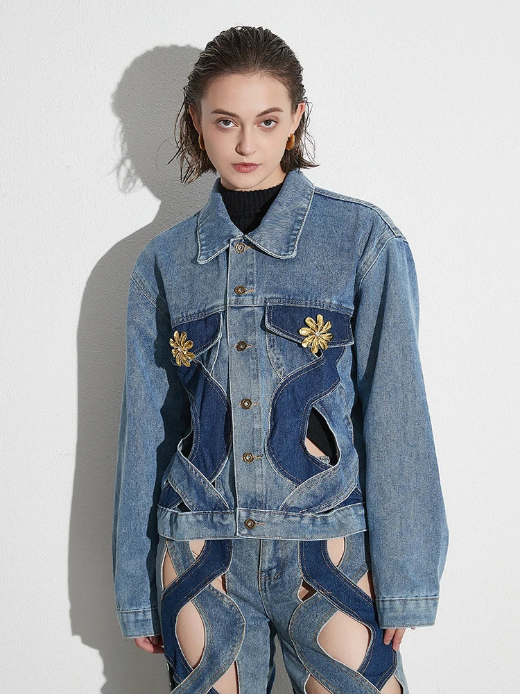 Rumia  Wave Cut Out Denim Jacket