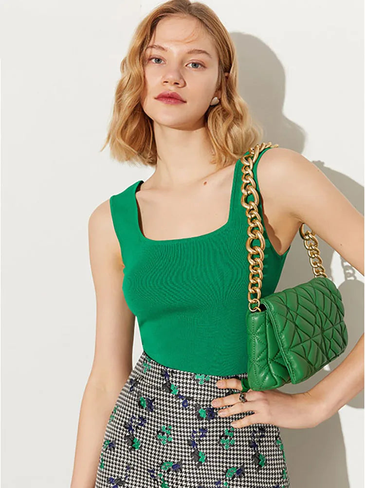 Kori Basic Square Neck Knit Tank Tops