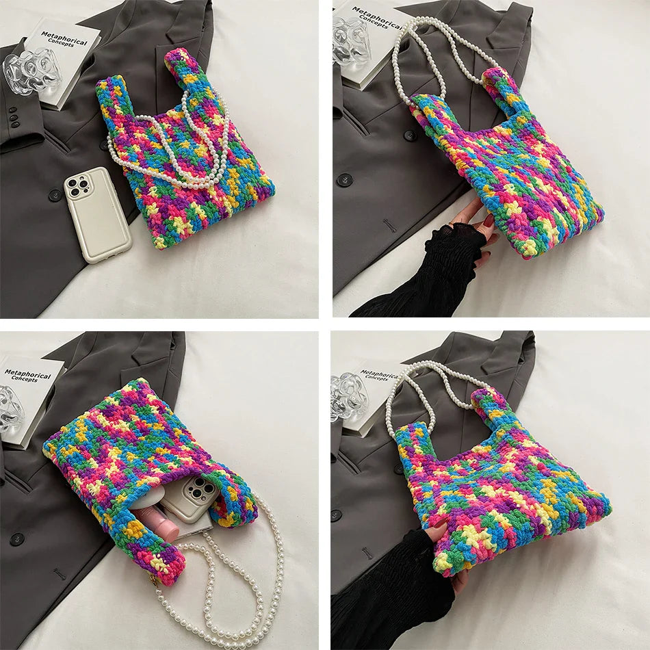 Delani Pearl Strap Bohemian Print Knit Bags