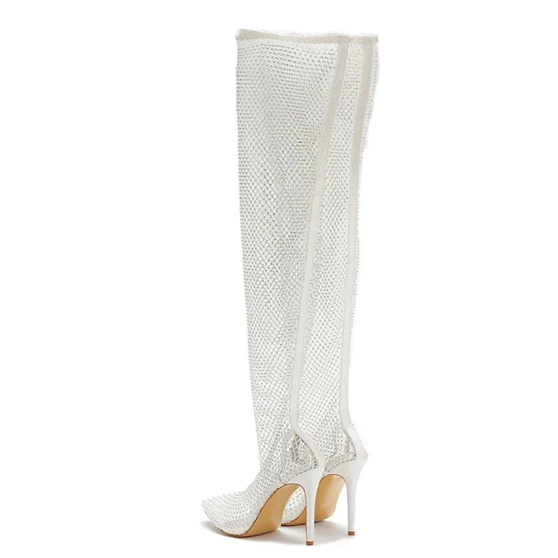 Nayeli Rhinestone Mesh Over The Knee Glove Boots