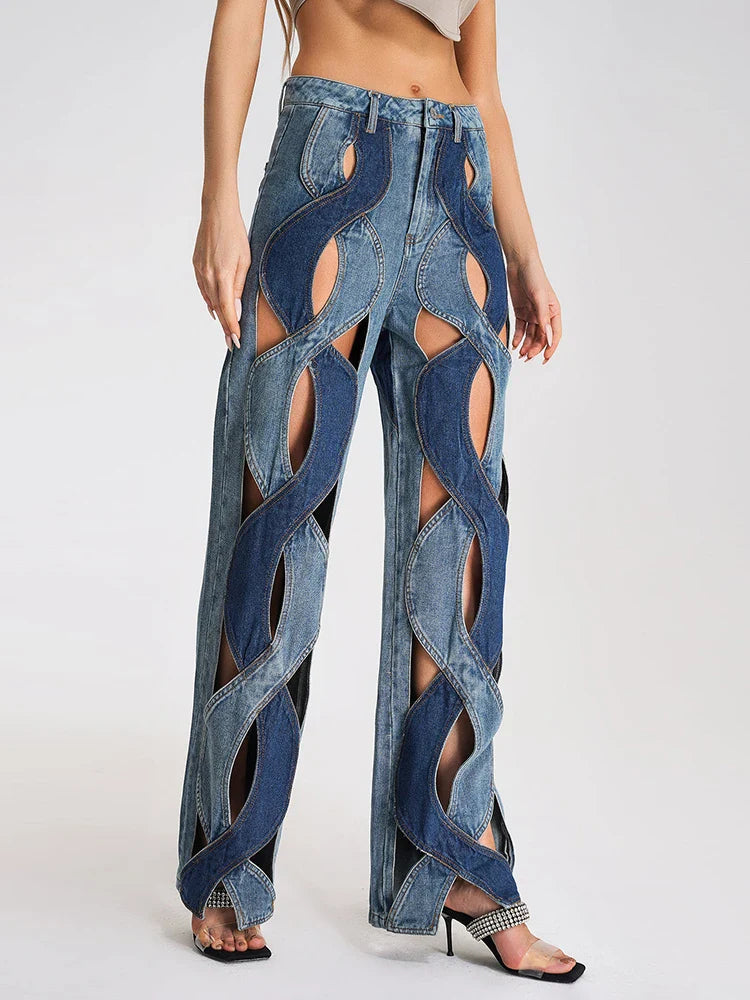 Lumia Colorblock Wave Cut Out Denim Trouser
