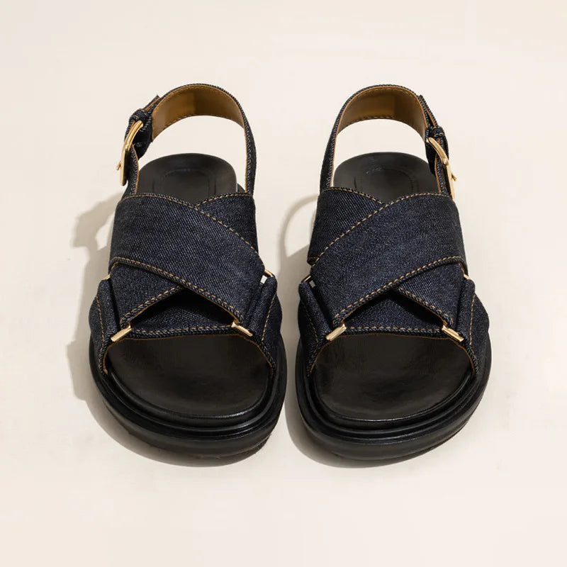 Olive Dark Denim Upper Sling Back Sandals