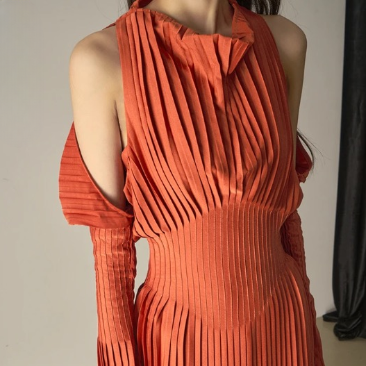 Mariella Elegant Pleated Off Shoulder Midi Dress