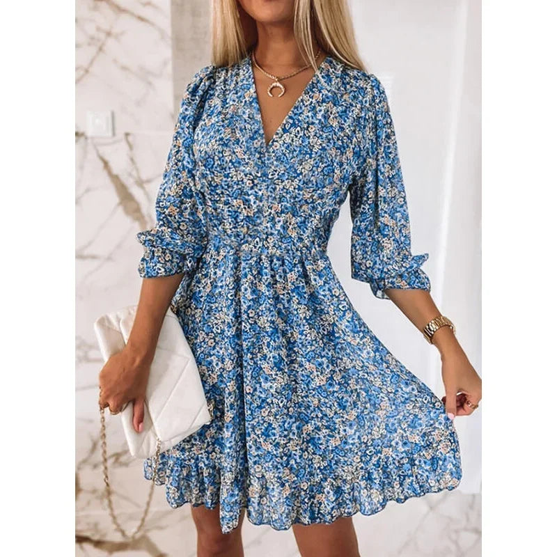 Floral Midi Skirt Pullover Printed Short Sleeve Work Dress