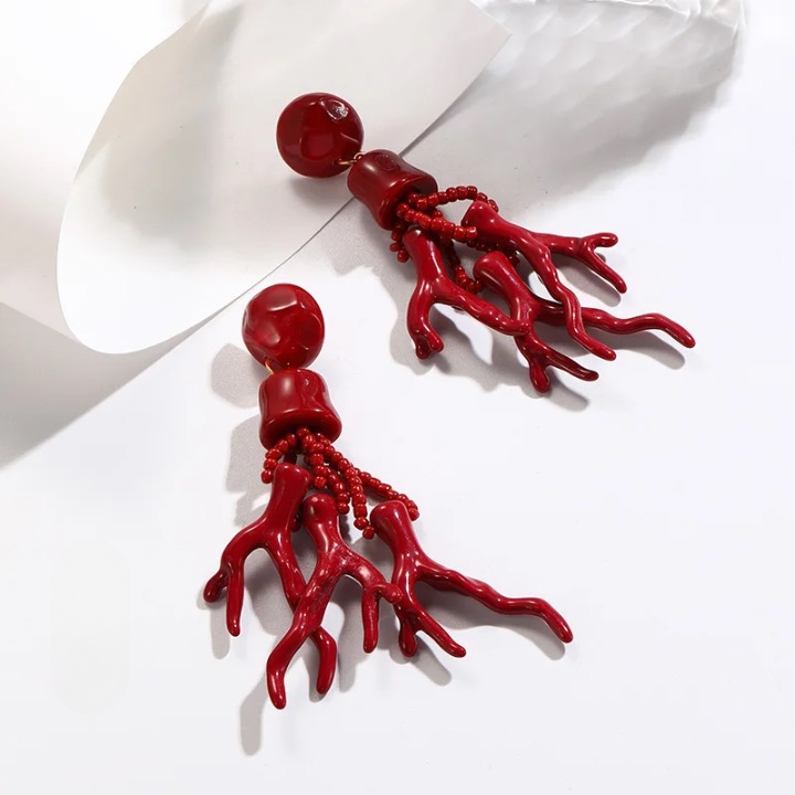 Coral Resin Drop Earrings