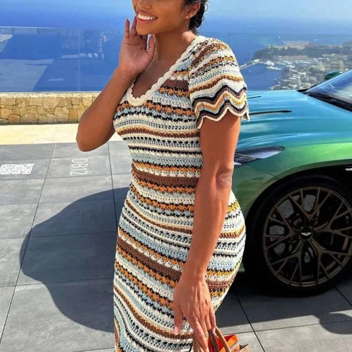 Zoey Striped Crochet Knitted Dress