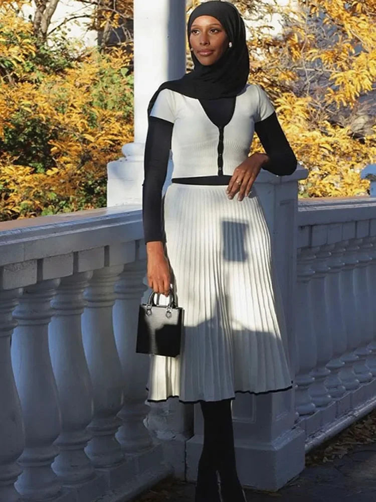 Valerie Knit Top & Pleated Skirt Set