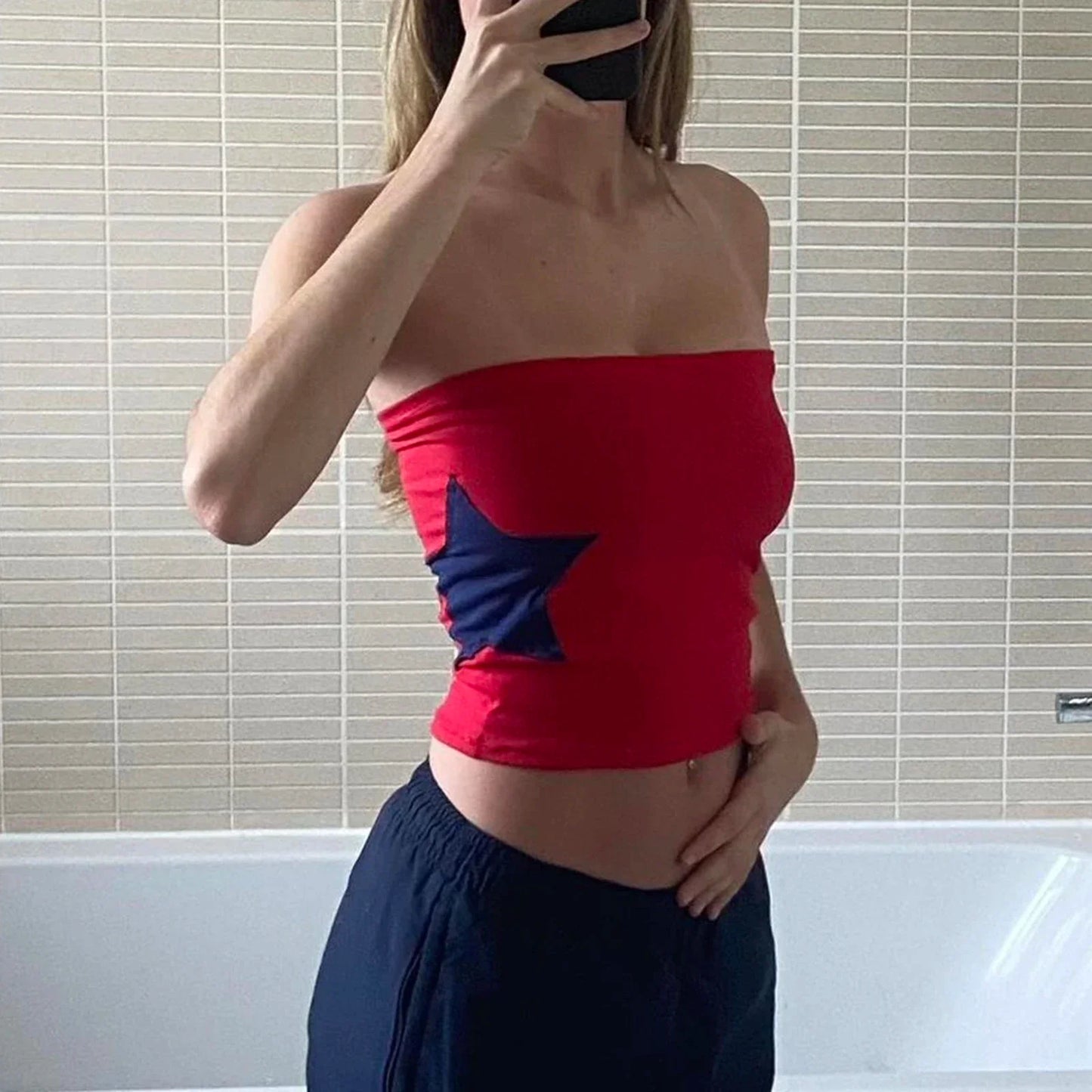 Vintage Star Patchwork Grunge Tee Strapless