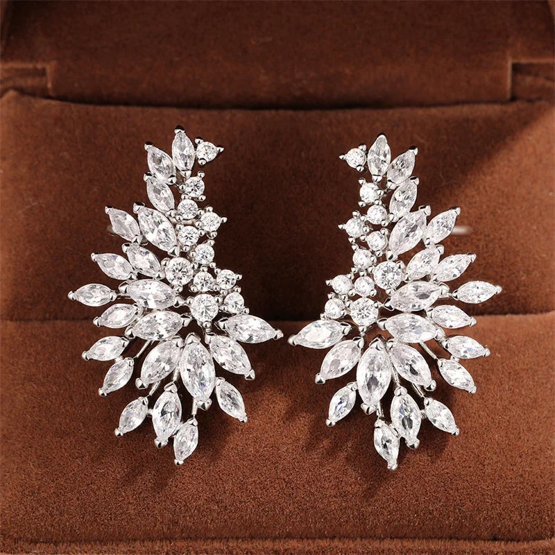 Lorna CZ Crystal Leaves Stud Earrings