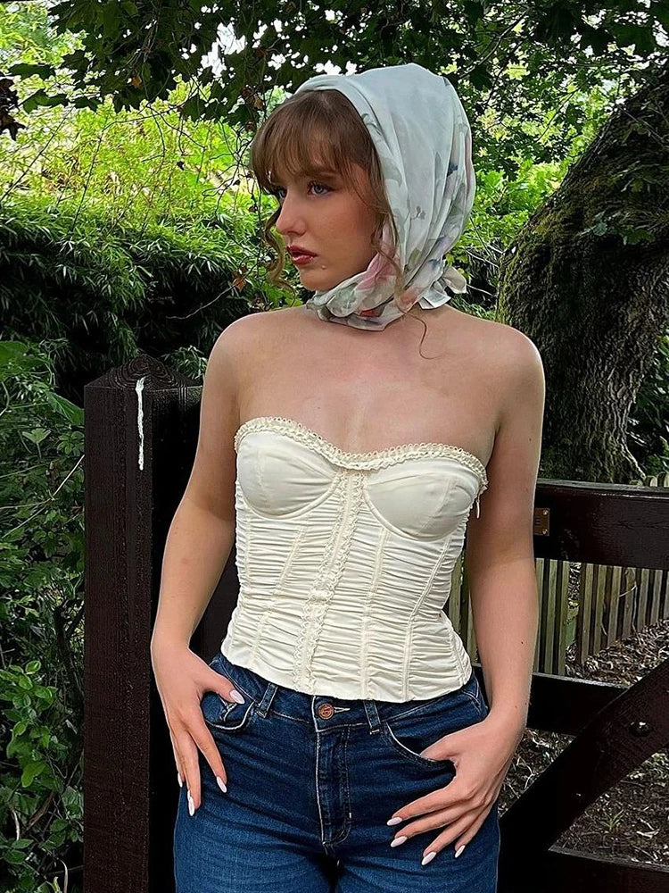 Ruffles Fake Fishbone Wrap Strapless