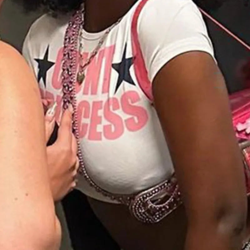 Y2K Letter Print Gothic Short Sleeve Crop Top