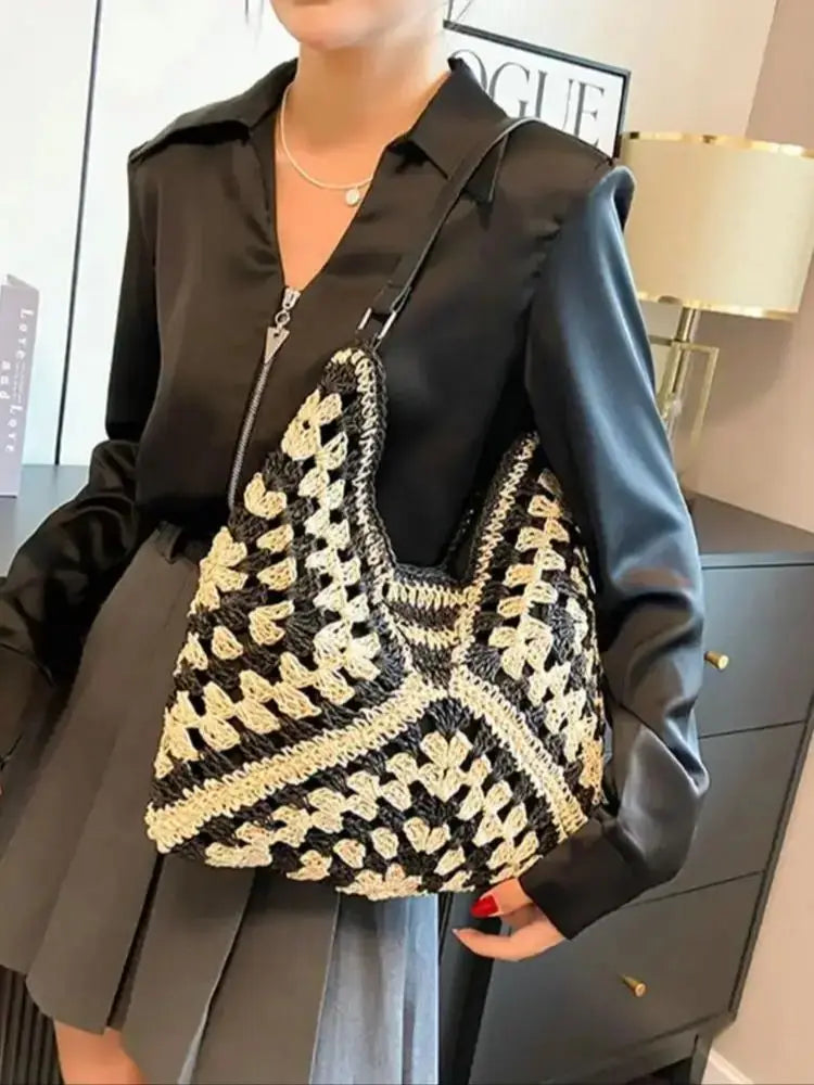 Esperanza Stripe Bohemian  Straw Hobo Bags  