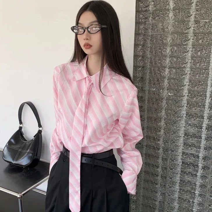 Eugina Pink Striped Necktie Dress Shirt