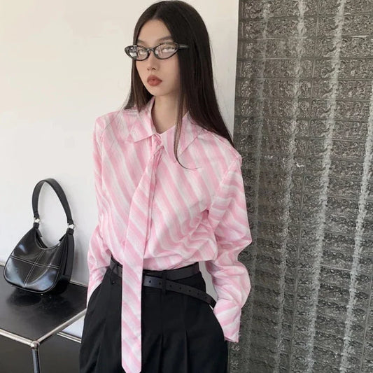 Eugina Pink Striped Necktie Dress Shirt