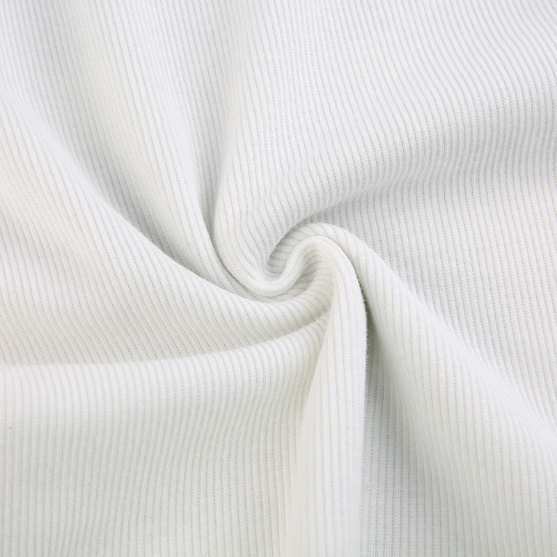 Slim Knitted Vest White Sleeveless O Neck Butterfly Vintage Print Tank Crop Tops