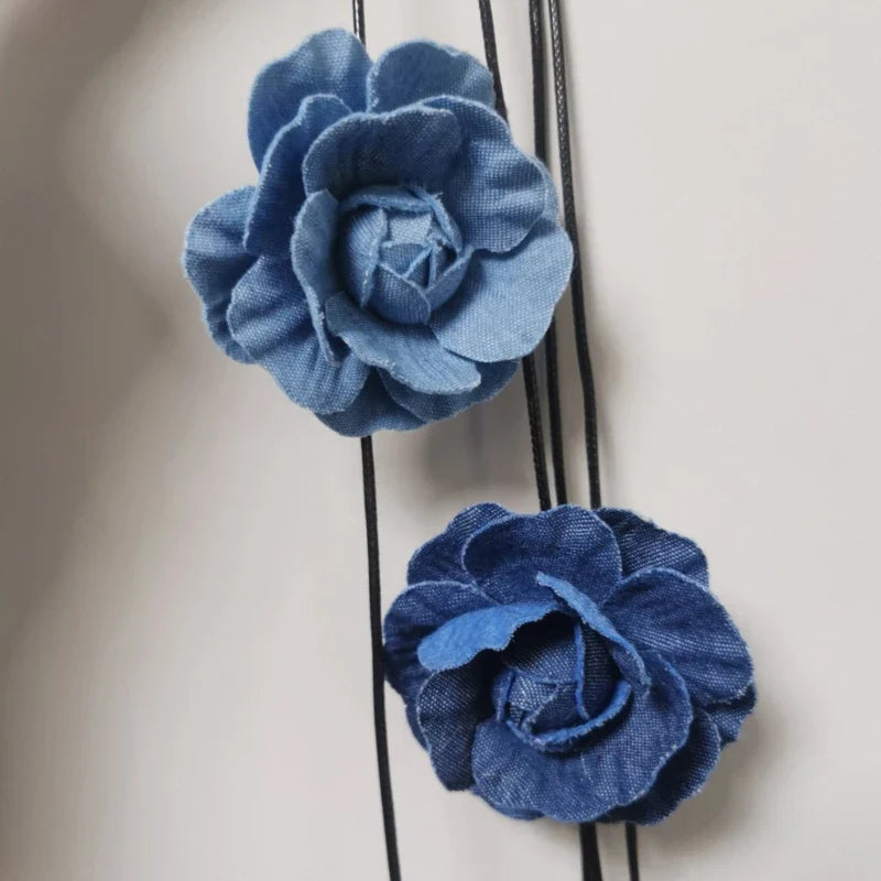 Denim Rose Corsage Choker Necklaces