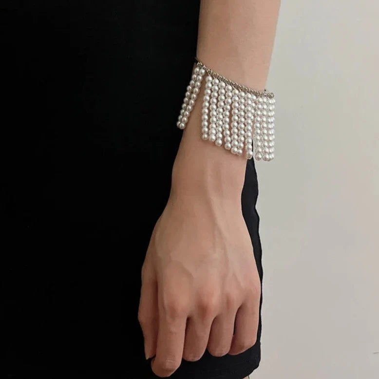 Natasha Pearl Tassel Cuff Bracelet