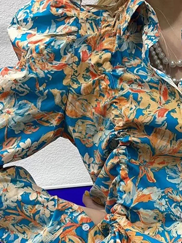 Carolina Spring Floral Puff Sleeve Shirring Blouse