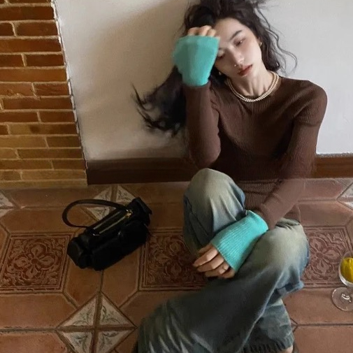 Ailsa Two Tone Flare Cuff Ribbed Knitted Top