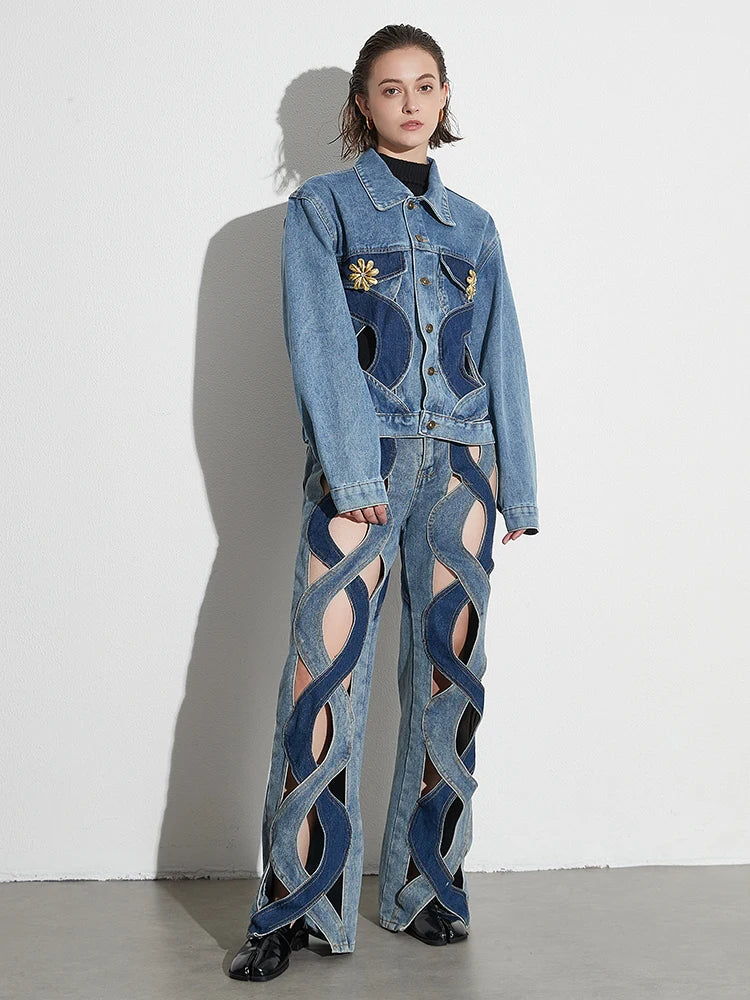 Rumia  Wave Cut Out Denim Jacket