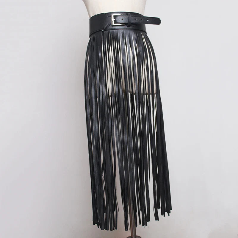 Nadine Faux Leather Tassel Skirt Belt