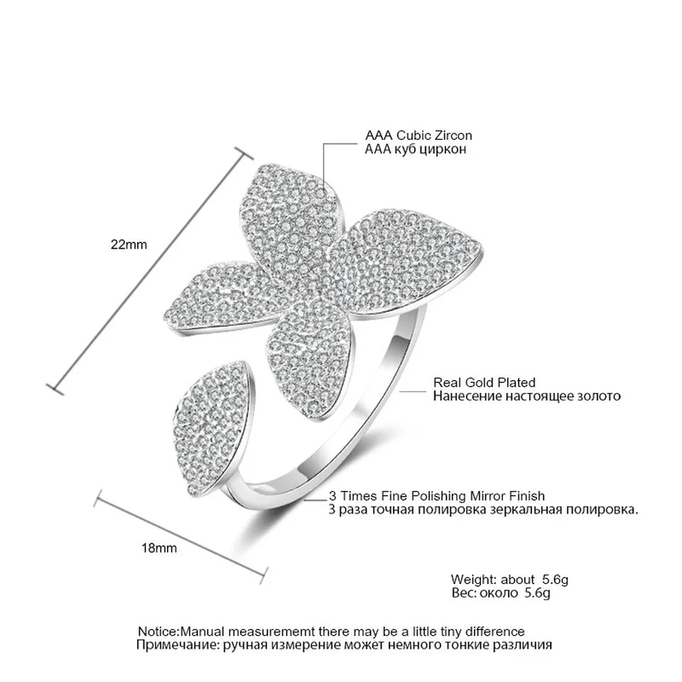 Rhinestone Flower Leaf Cocktail Rings