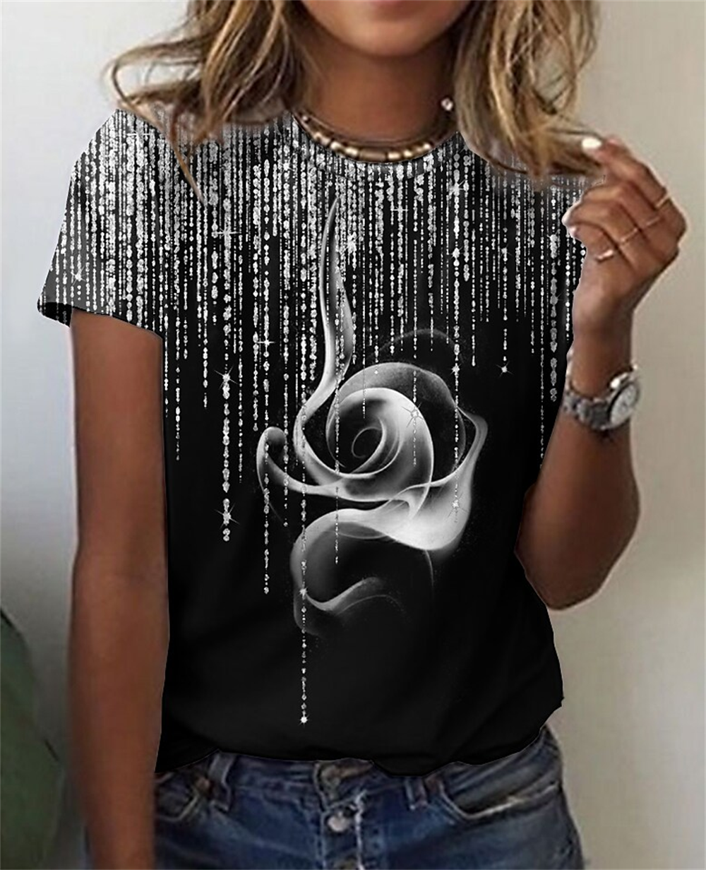 Fashion Blouse Tops for Woman 3D Rose Printing Short