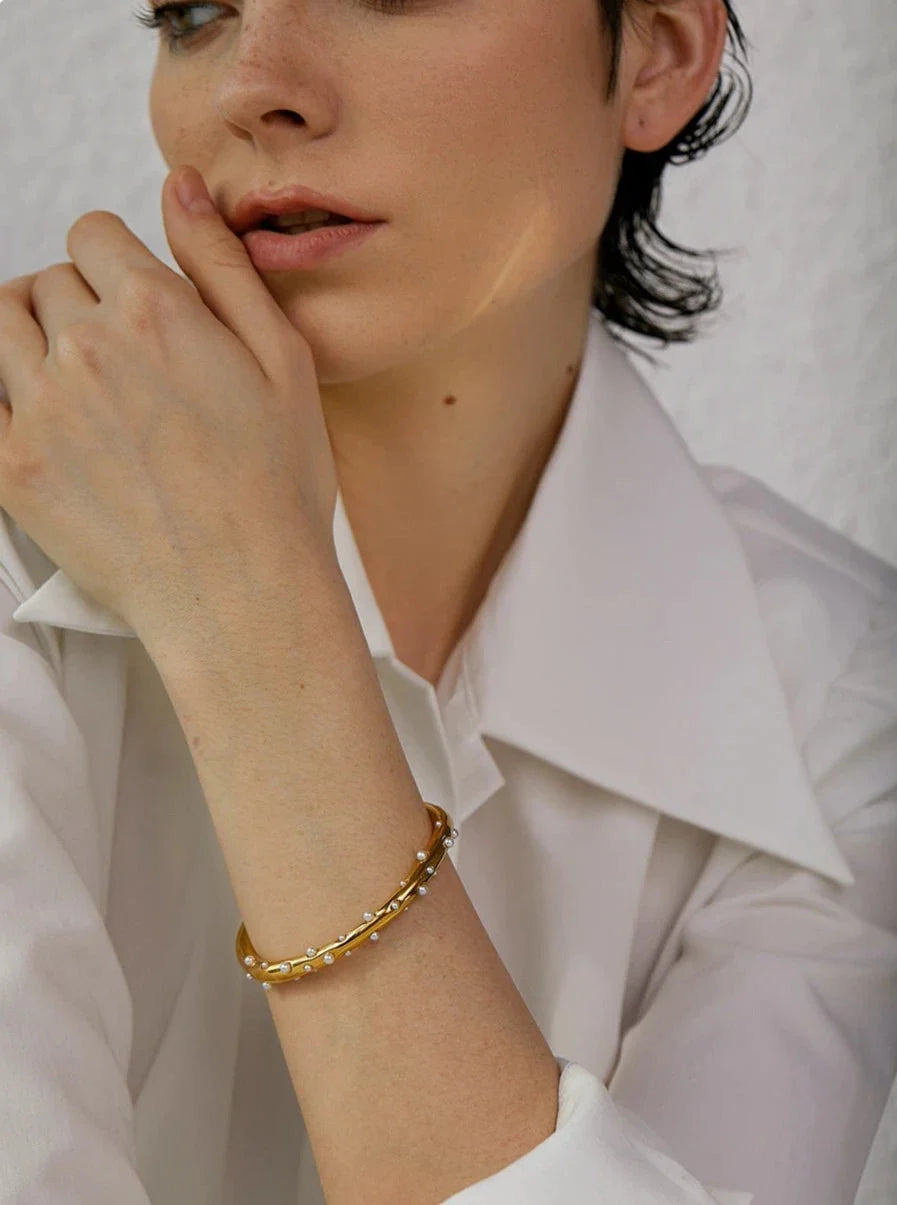 Elegant Sprinkled Pearls Cuff Bracelet