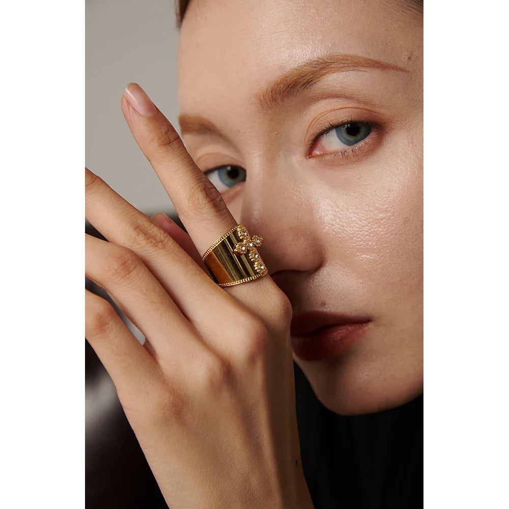 Luxe CZ Cross Brand Band Ring