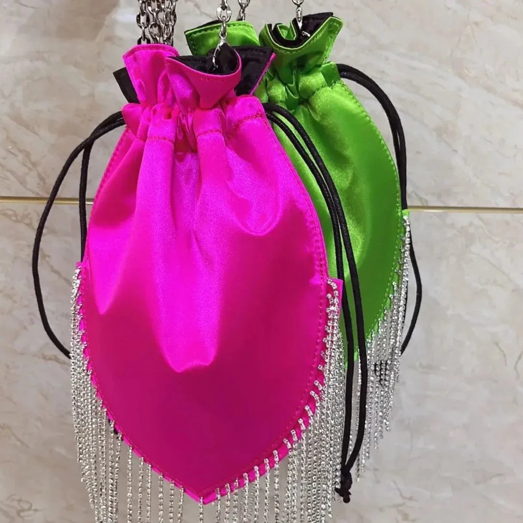 Slaine Rhinestone Tassel Silk Pouch Evening Bags