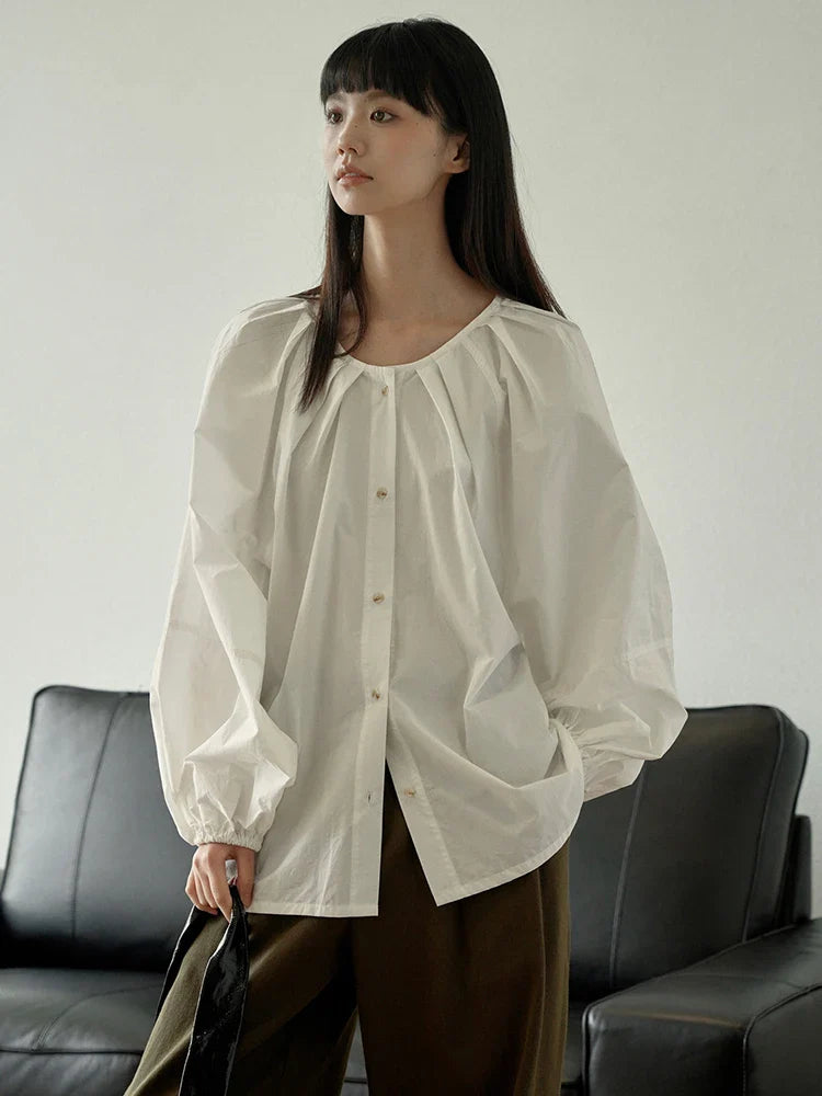 Maia Ruched Romantic Cotton Blouse