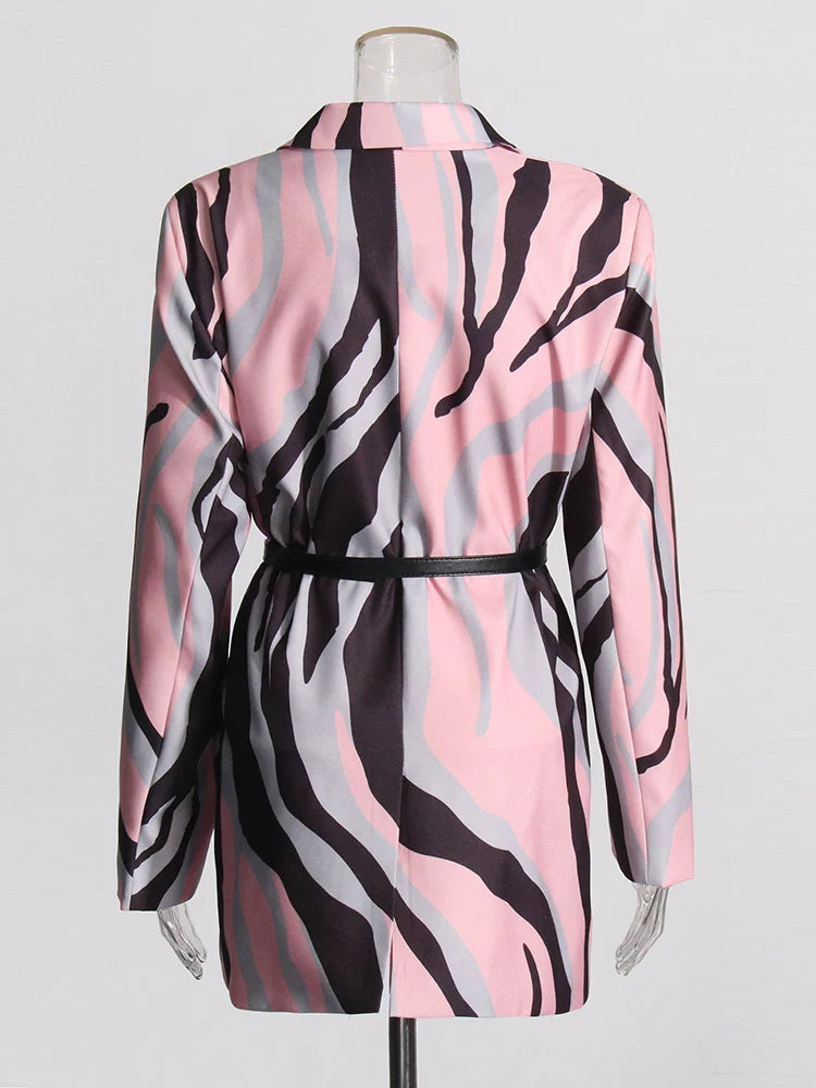 Lysa Pink Abstract Prints Belted Blazer