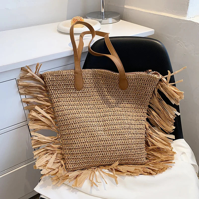 Alara Tassel Straw Tote Bag