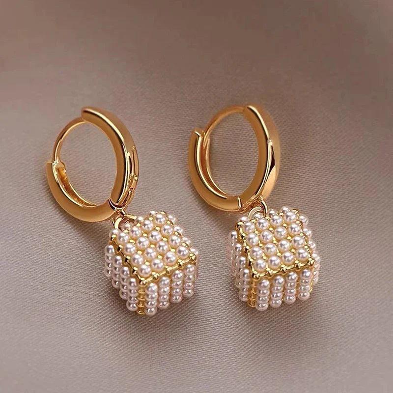 Pearl Cube Drop Earrings