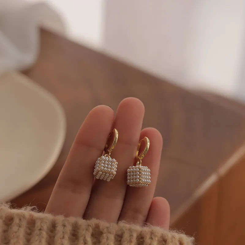 Pearl Cube Drop Earrings